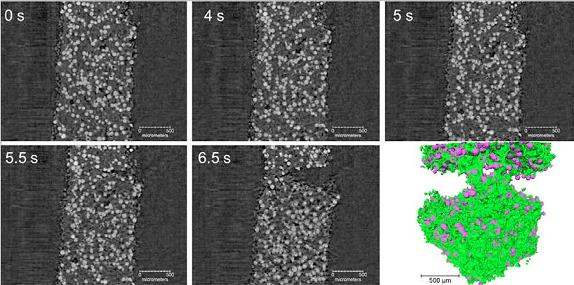 A subset of the sequential reconstructed slices through the glass bead filled 3-D printed nylon polymer